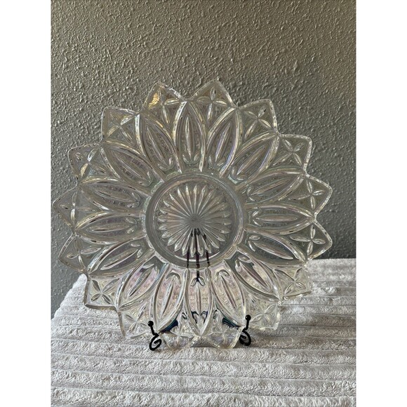Federal Petal Clear Carnival Glass Circa 1960 Iridescent Salad Plate - Picture 1 of 11